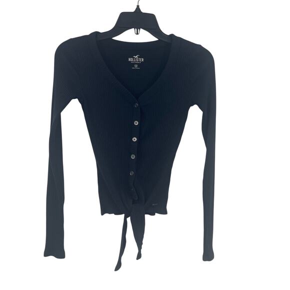 Hollister Black Ribbed Henley Top XS Button A&F Elena Gilbert Bella Y2K Inspire - Picture 2 of 8